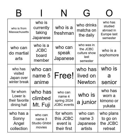 Scavenger Hunt Bingo Card