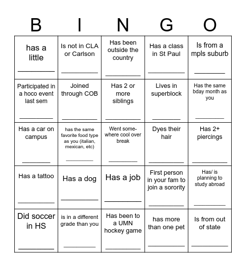 Find somebody who.... Bingo Card