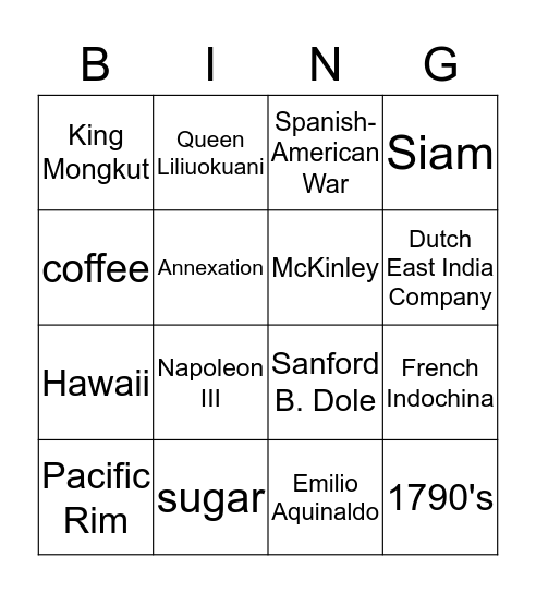 Section 5 Bingo Card