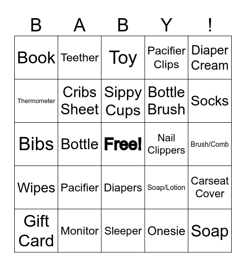 Kelli's Baby Shower Bingo Card