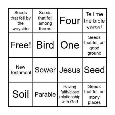 The Parable of the Sower Bingo Card