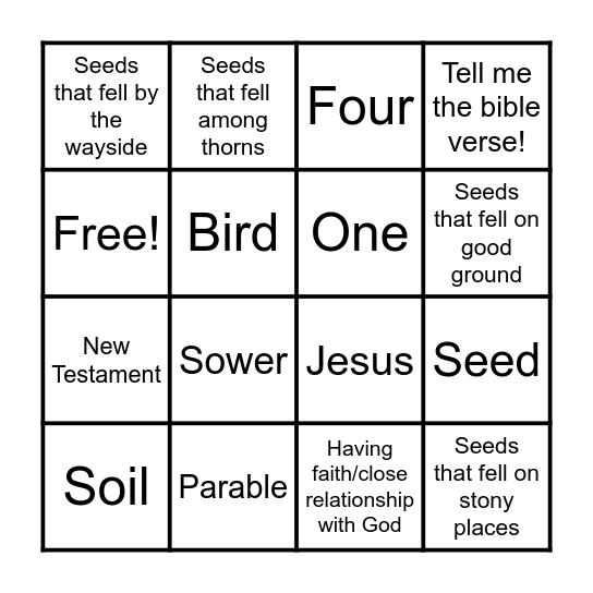 The Parable of the Sower Bingo Card