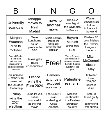 G's 2024 Predictions Bingo Card
