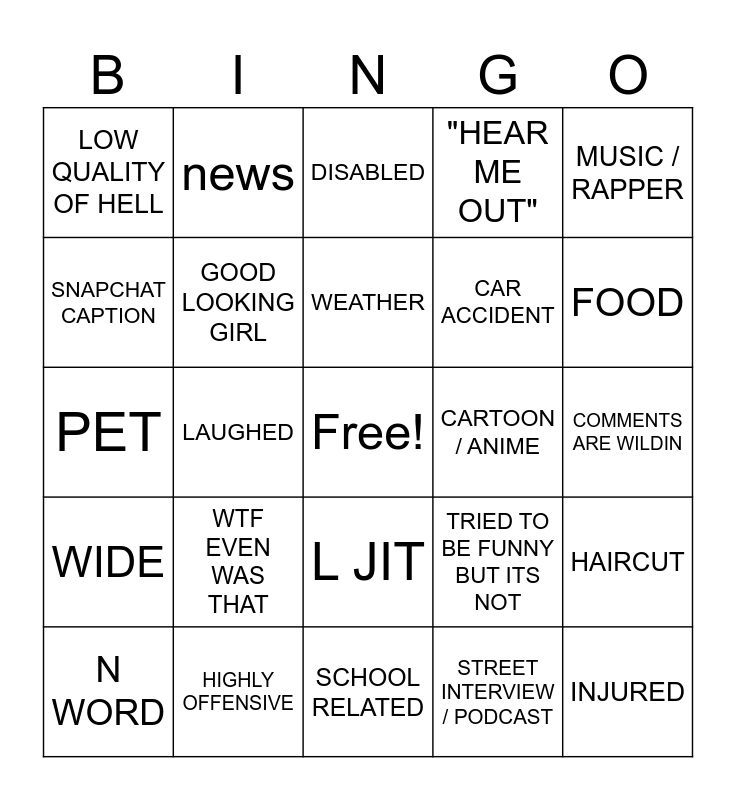 reels bingo Card