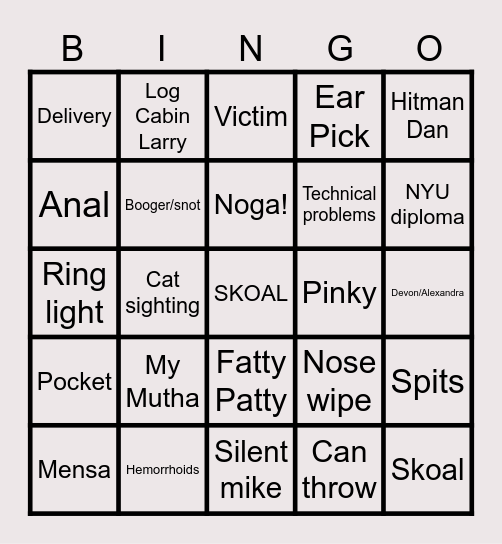 The Uncle Rico Show Bingo Card