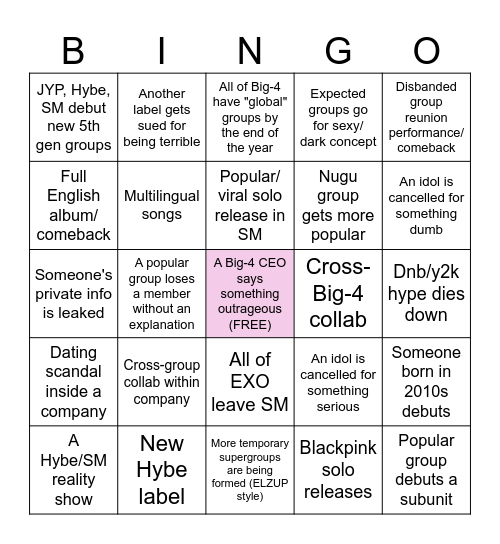 KPOP 2024 Bingo Card