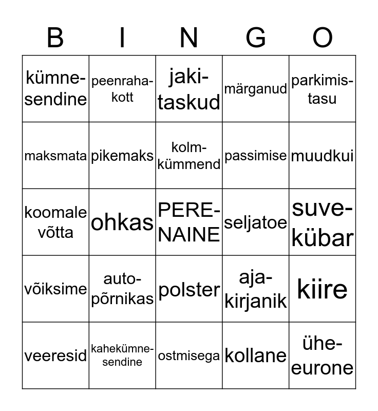 Kollane autopõrnikas Bingo Card