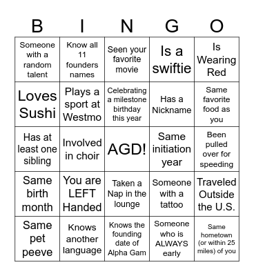 RANDOM FACTS Bingo Card