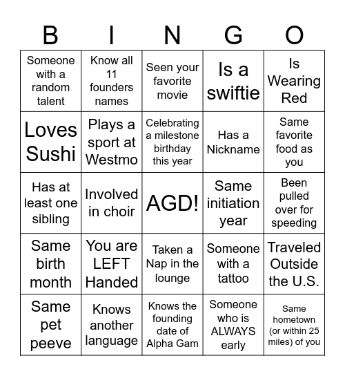 RANDOM FACTS Bingo Card