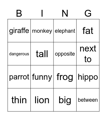 At the ZOO Bingo Card