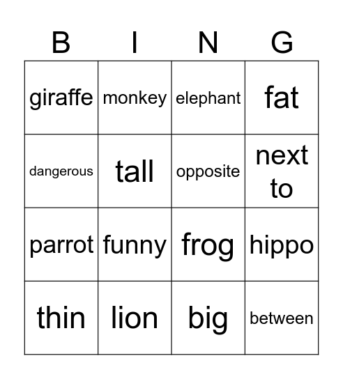 At the ZOO Bingo Card