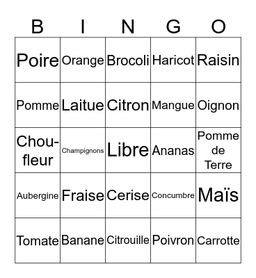 Fruits et Legumes Bingo Card