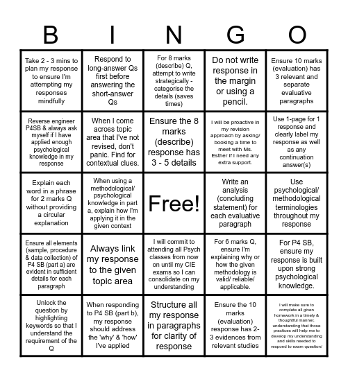 Feedback Bingo - Bingo Card