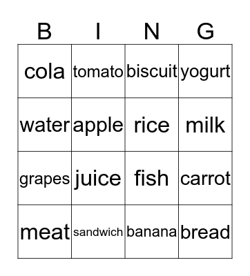 Food and drink Bingo Card