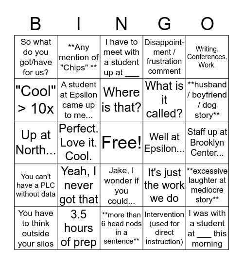 Meetings Bingo Card