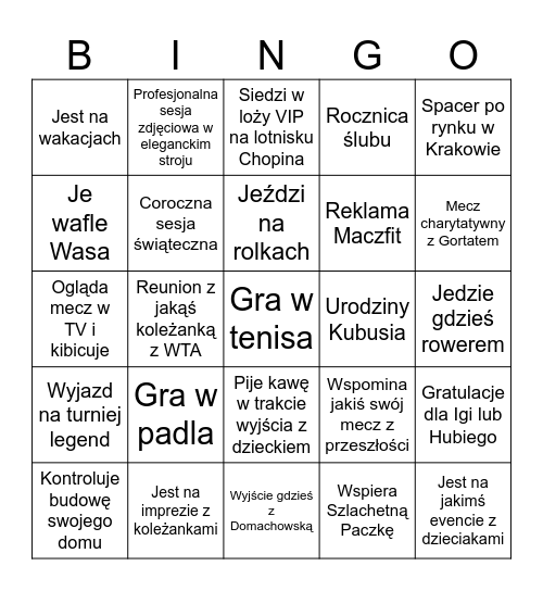 Radwanska Instagram Starterpack Bingo Card