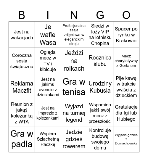 Radwanska Instagram Starterpack Bingo Card