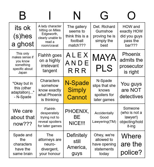 N-Spade's playing "AA2: JUSTICE FOR ALL"! Bingo Card
