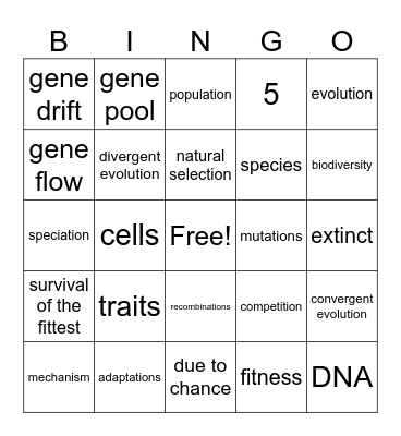Evolution & Natural Selection Bingo Card
