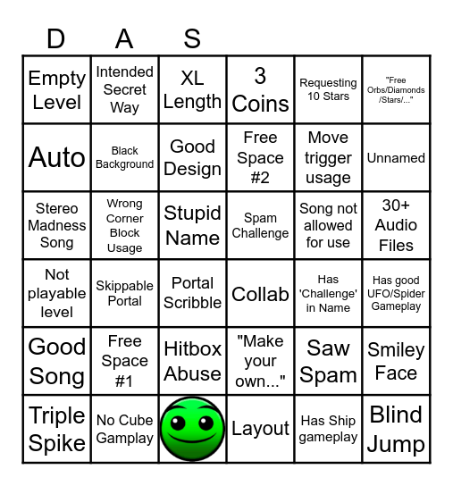 Geometry Dash Recent Tab Bingo Card