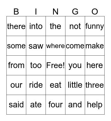I know my Sight Words! Bingo Card
