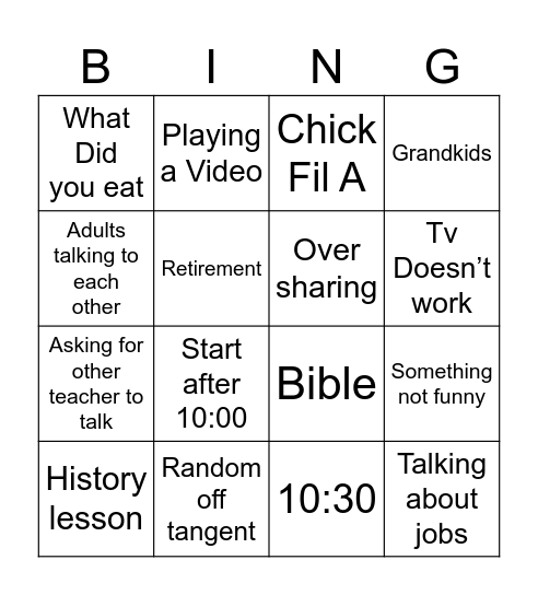 Sunday School Bingo Card