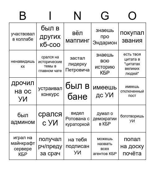 Насколько ты КБРовец Bingo Card