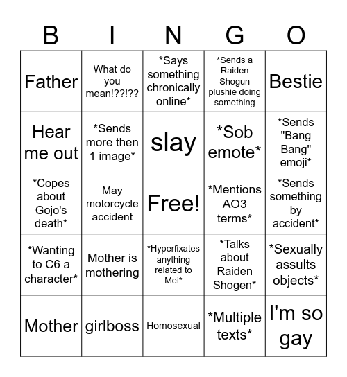 Dani Bingo Card