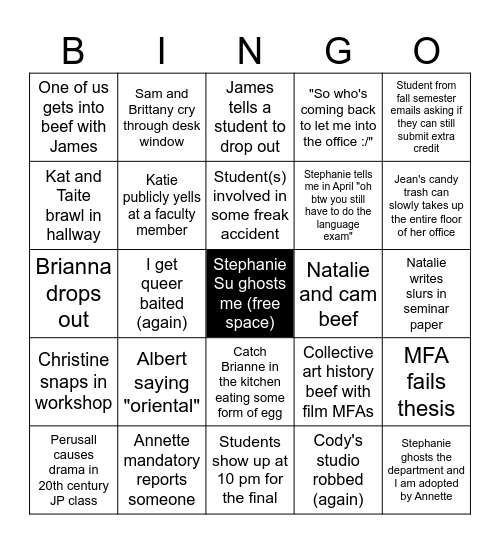Spring 2024 Semester Bingo Card