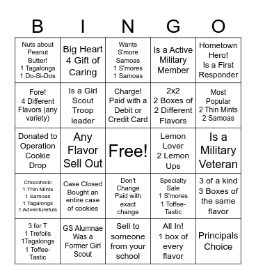 Girl Scout Cookie Booth Bingo Card