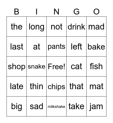 Legendary CVC + magic e Bingo Card