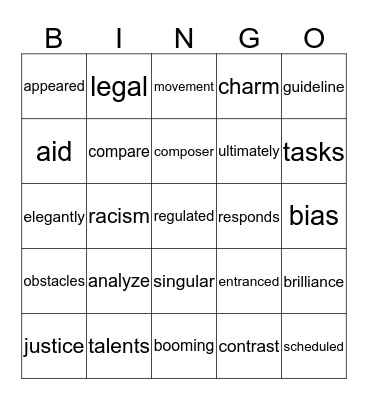 Vocabulary  Bingo Card