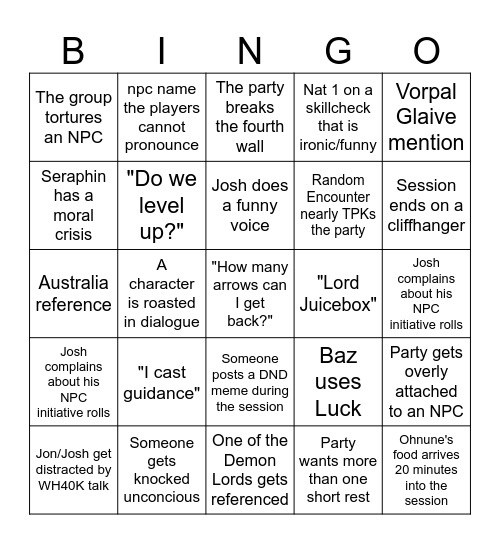 Untitled Bingo Card