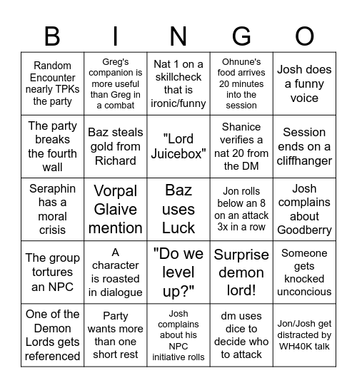 Untitled Bingo Card