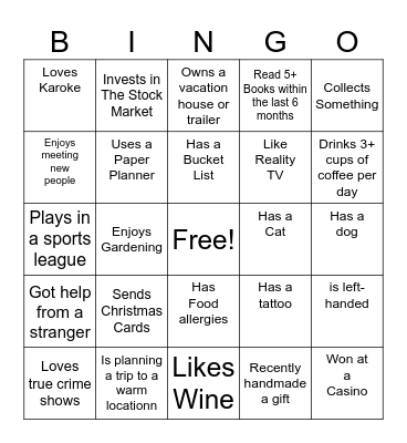 Ice Breaker Bingo Card