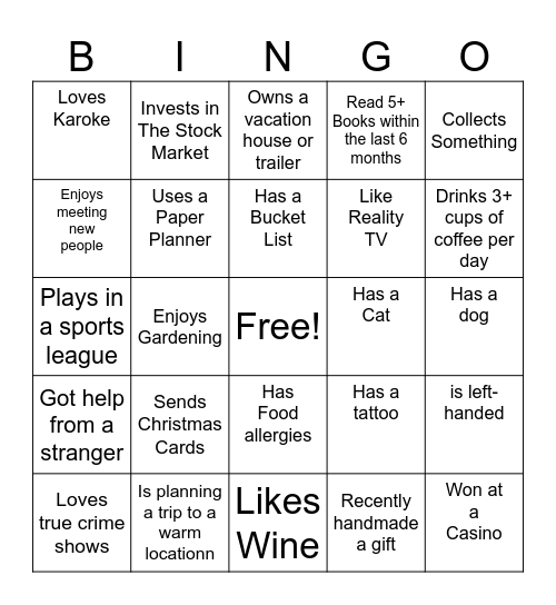 Ice Breaker Bingo Card