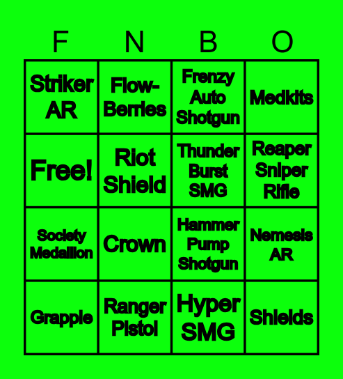 Fortnite Weapons Bingo Card