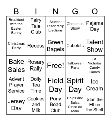 Fun Things to do at St. Stan's Bingo Card