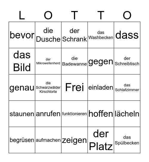 Deutsch Kapitel 8b Bingo Card