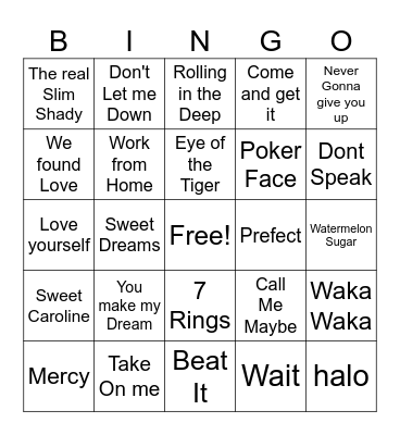 Guess the Song Bingo Card