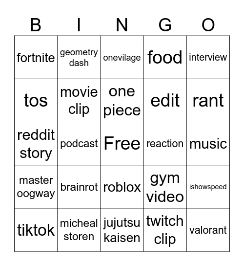 Untitled Bingo Card