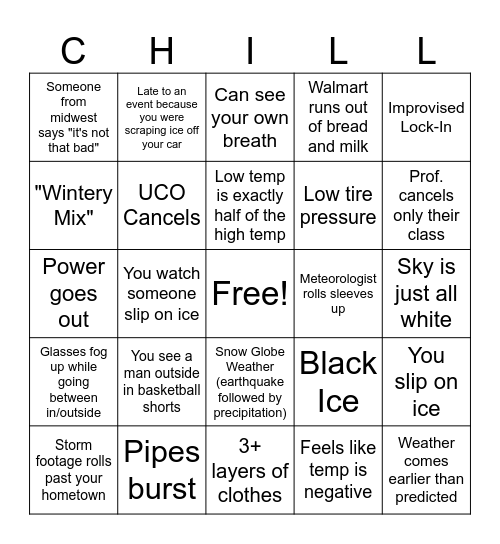 2024 Winter Weather Bingo Card