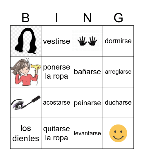 VERBOS REFLEXIVOS Bingo Card