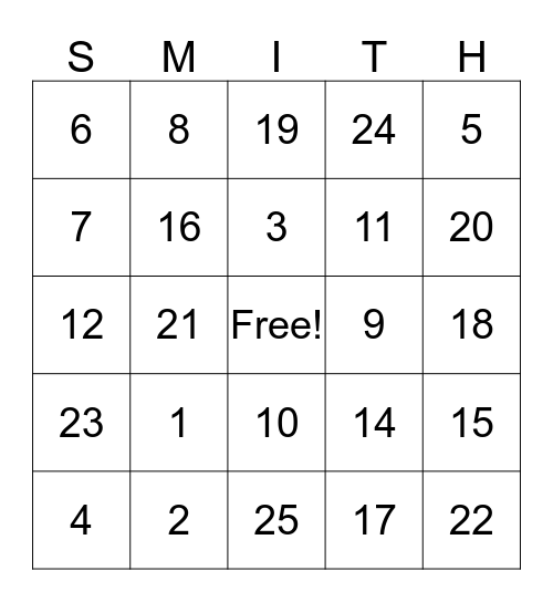 Smith-Boyd Reunion Bingo Card