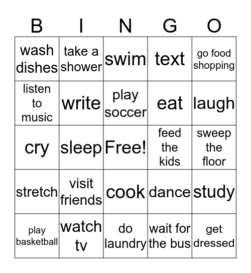 Activities Bingo Card