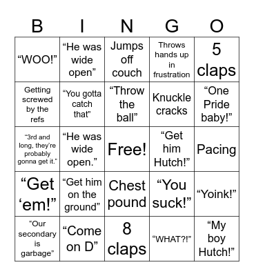 Trent’s Lions Bingo Card