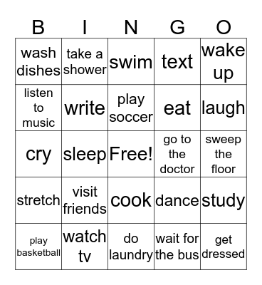 Activities Bingo Card