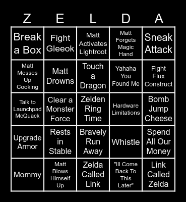 MeMatt TOTK Bingo Card