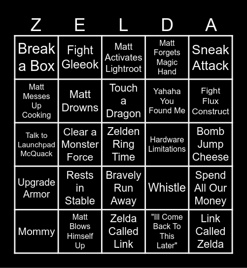 MeMatt TOTK Bingo Card