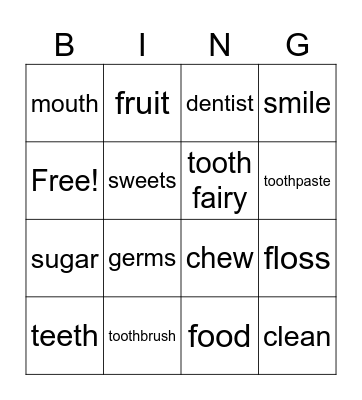 Dental Hygiene Bingo Card